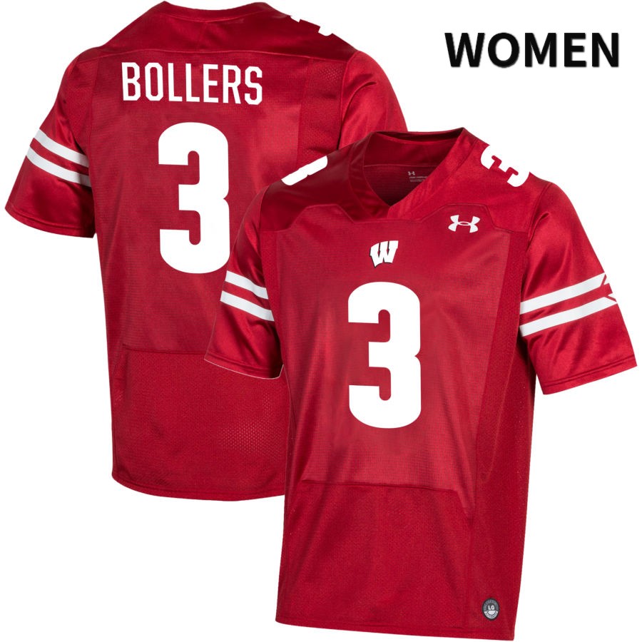 Wisconsin Badgers Women's #3 T.J. Bollers NCAA Under Armour Authentic Red NIL 2022 College Stitched Football Jersey NO40A12QR